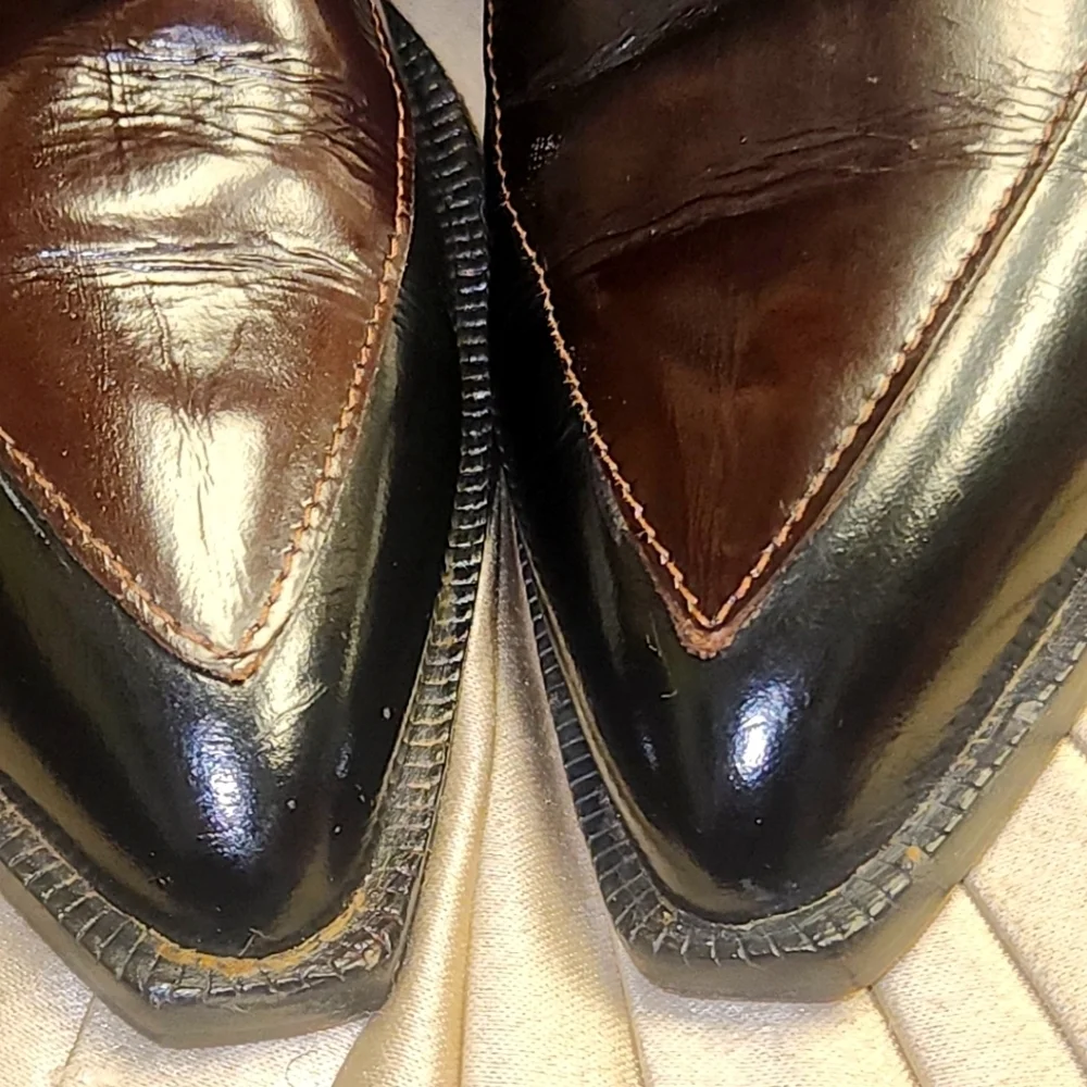 Donald  J Pilner Vintage Western Couture Leather Black Brown Boots SZ 7 - Picture 10 of 16